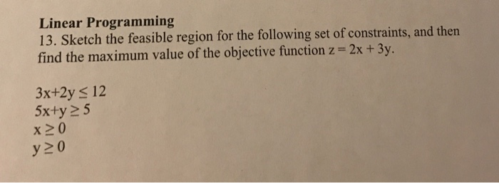 Solved Linear Programming 13. Sketch the feasible region for | Chegg.com