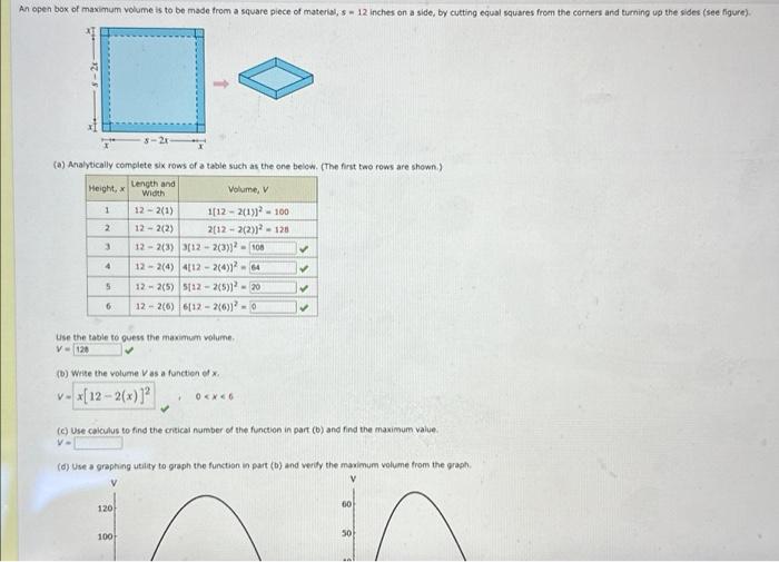 Solved An open box of maximum volume is to be made from a | Chegg.com