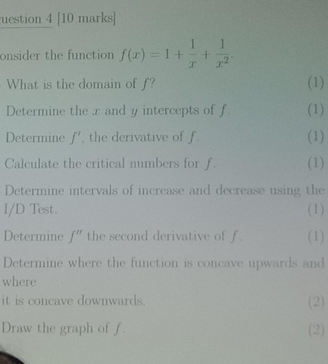 Solved Question 4 [10 marks] Consider the function f(x) a) | Chegg.com