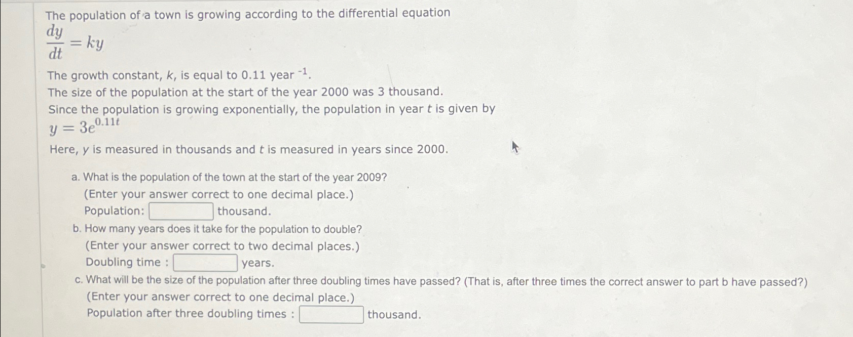 Solved The population of a town is growing according to the | Chegg.com