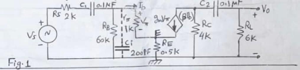 Solved (Q1) Figure.1 shows an AC equivalent circuit for C−E | Chegg.com