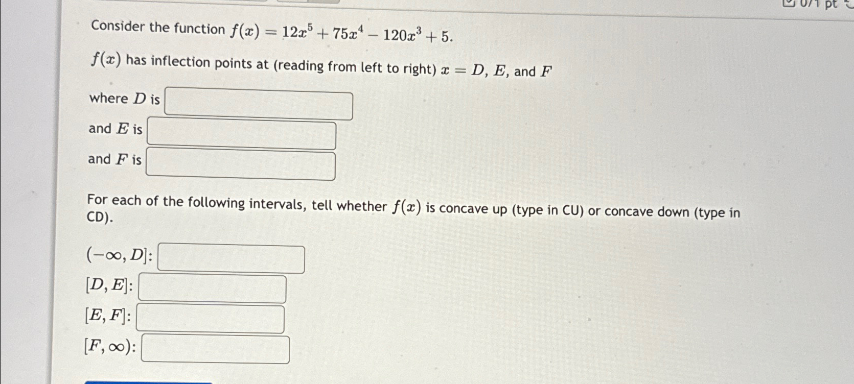 Solved Consider the function f(x)=12x5+75x4-120x3+5.f(x) | Chegg.com