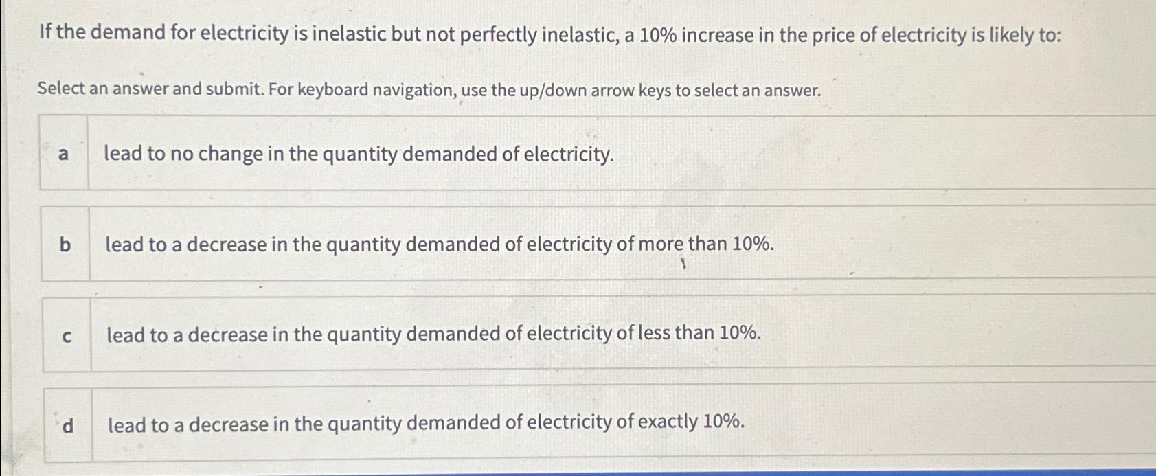 Solved If the demand for electricity is inelastic but not