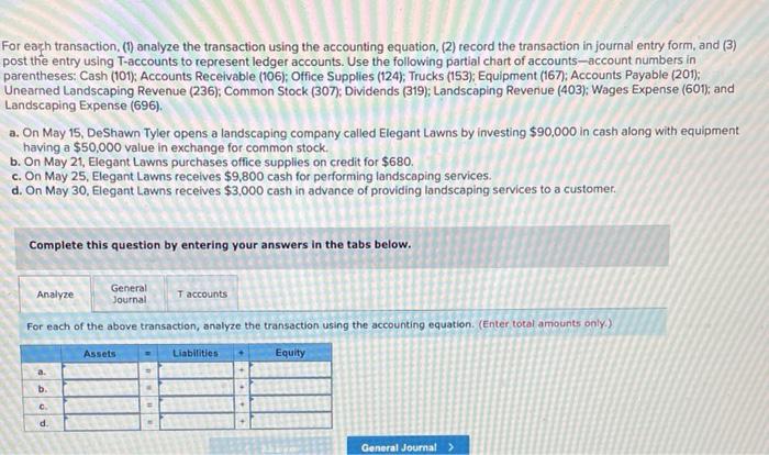 Solved For each transaction, (1) analyze the transaction | Chegg.com