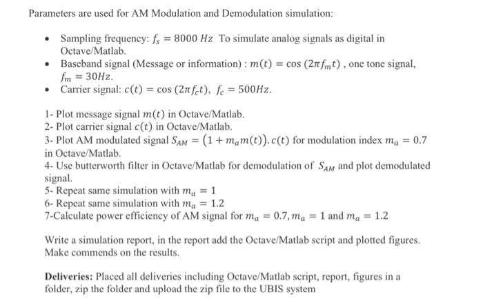 Solved Parameters Are Used For AM Modulation And | Chegg.com