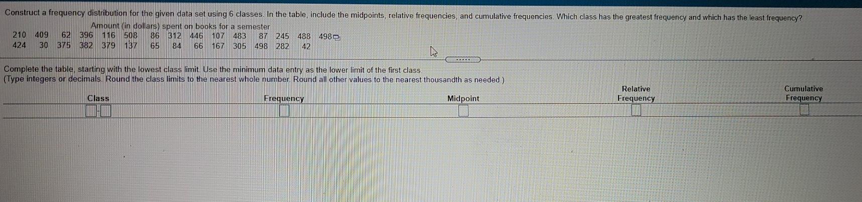 Solved Construct a frequency distribution for the given data | Chegg.com