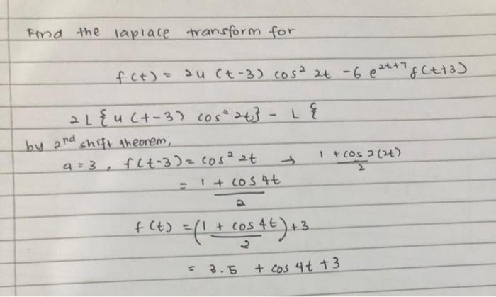 Solved Find The Lapiace Transform For Fct Au Ct 3 Cost Chegg Com
