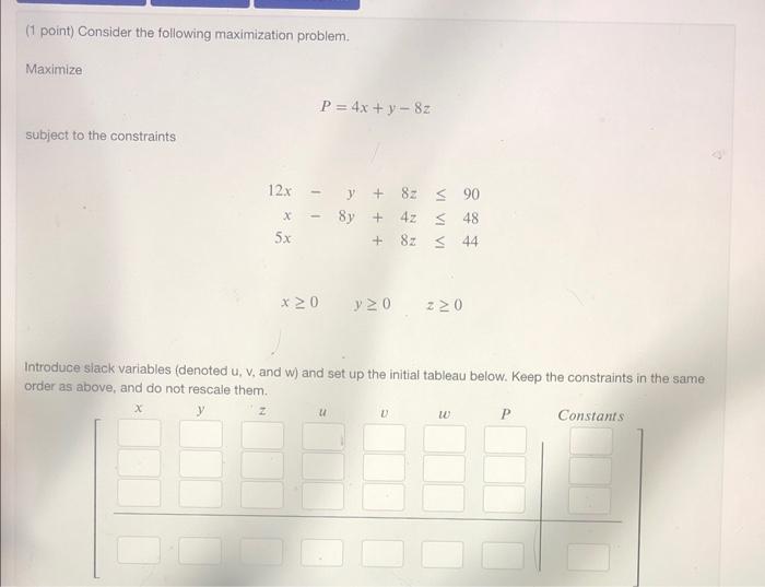 Solved 1 Point) Consider The Following Maximization Problem. | Chegg.com