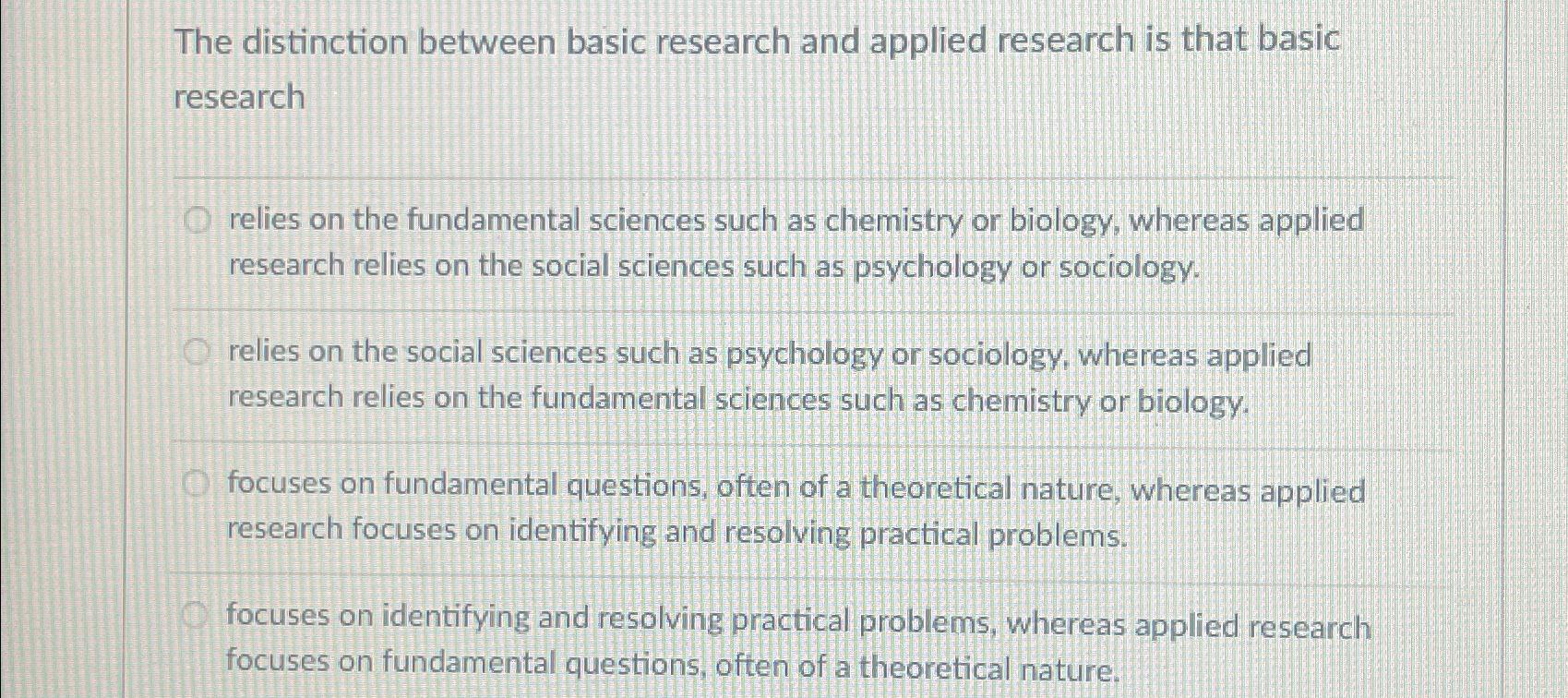 Solved The distinction between basic research and applied | Chegg.com