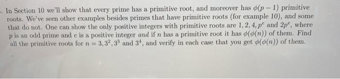 Solved -. In Section 10 we'll show that every prime has a | Chegg.com