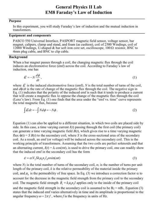 EM8 Faraday's Law of Induction Lab Report A. Answer | Chegg.com