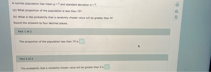 Solved A normal population has mean = 7 and standard | Chegg.com