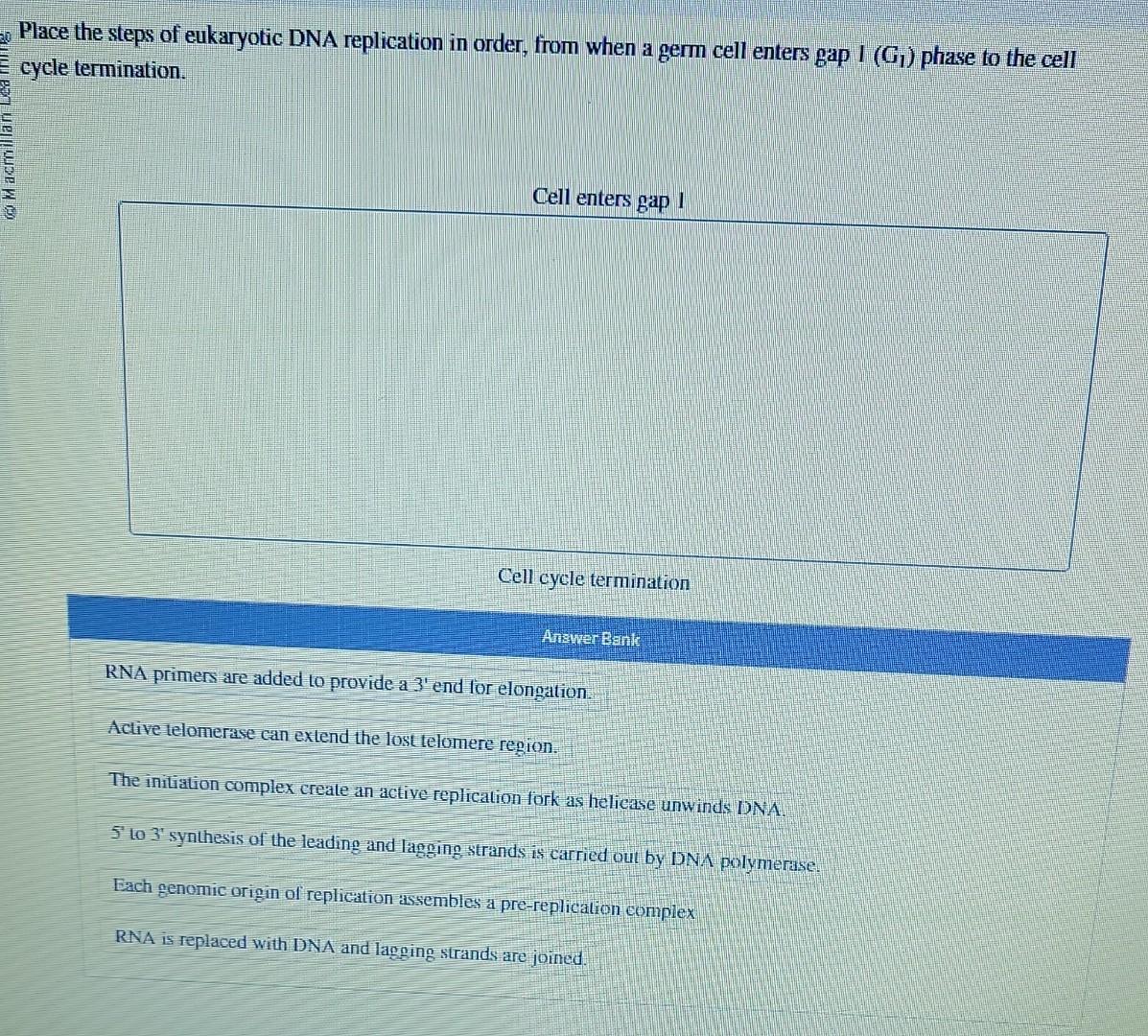 Solved Place the steps of eukaryotic DNA replication in | Chegg.com