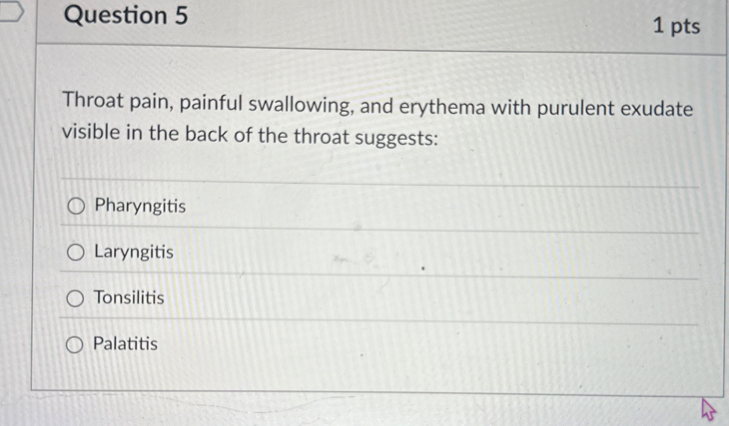 Solved Question 51 ﻿ptsThroat pain, painful swallowing, and