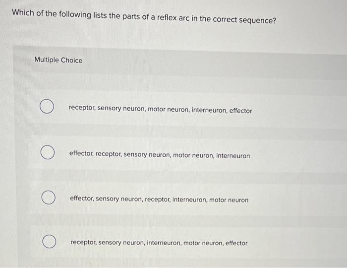 Solved Which of the following lists the parts of a reflex | Chegg.com