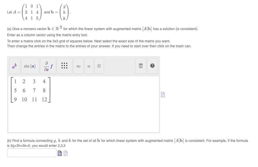 Solved 1 0 1 Let A=3 1 4 and b = 4 1 5 h k (a) Give a | Chegg.com