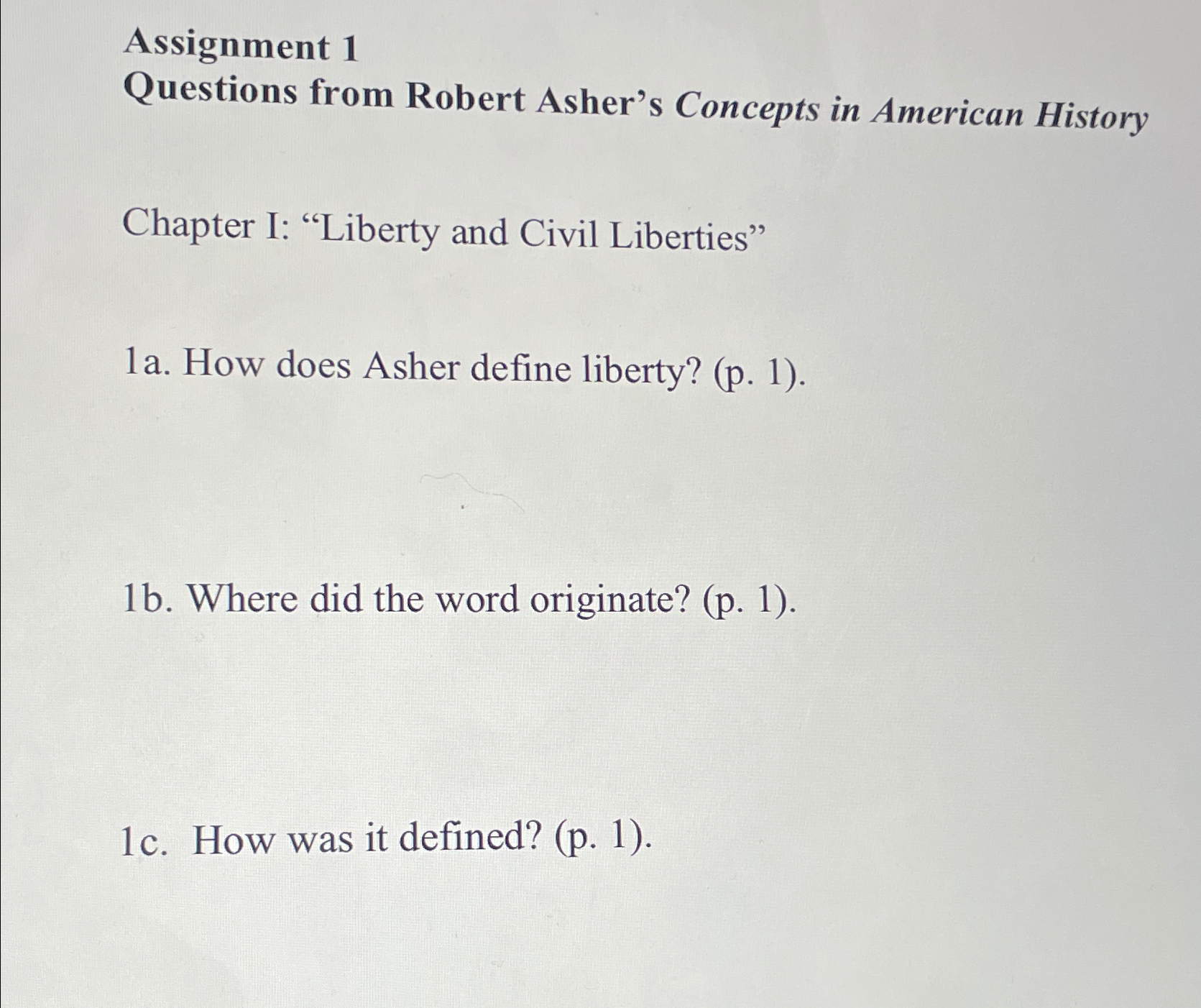 Solved Assignment 1Questions from Robert Asher's Concepts in | Chegg.com