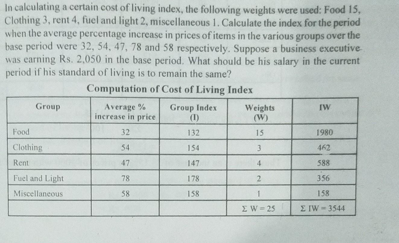 Solved In calculating a certain cost of living index, the