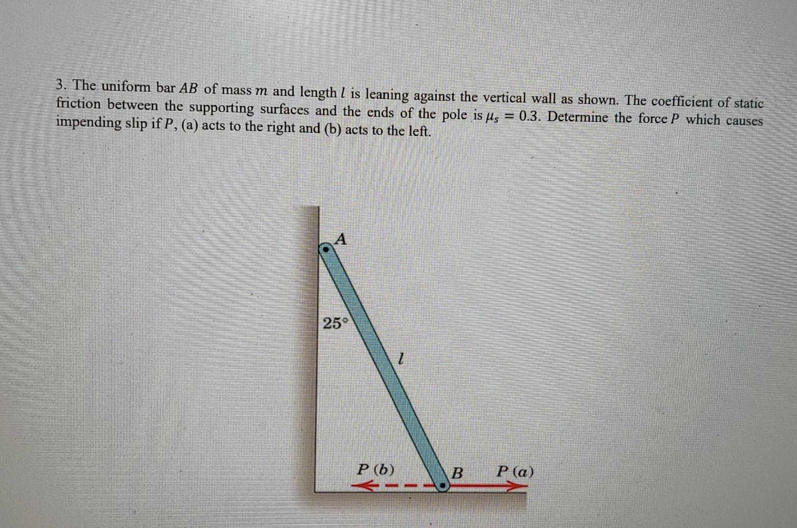 Solved 3. The uniform bar AB of mass m and length 1 is | Chegg.com