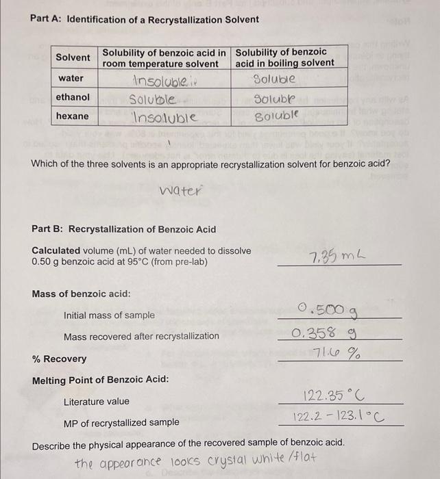Solved Part A Identification of a Recrystallization Solvent