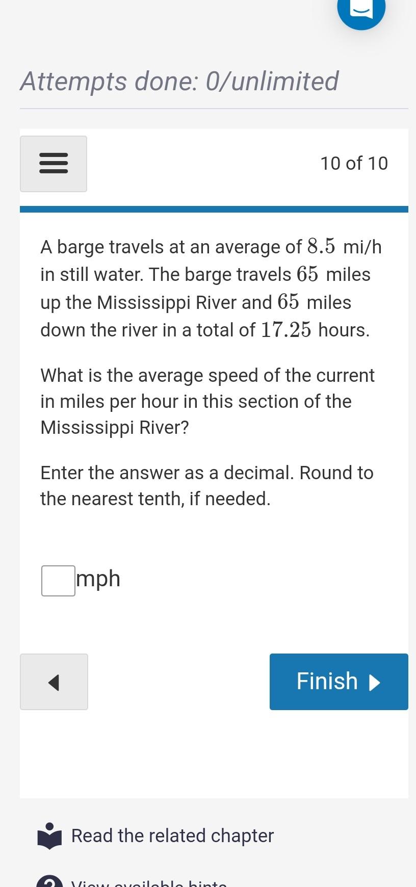 Solved Attempts done: 0/unlimited A barge travels at an | Chegg.com