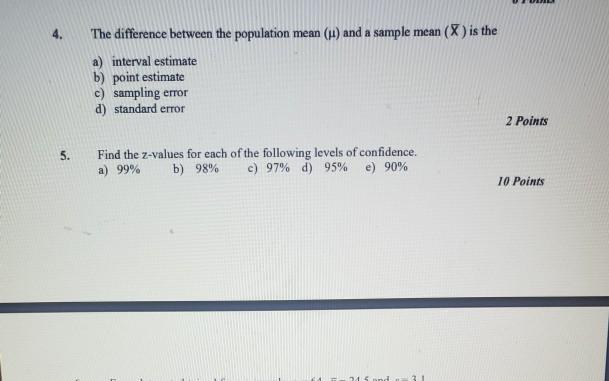 Solved 4. The difference between the population mean (1) and | Chegg.com
