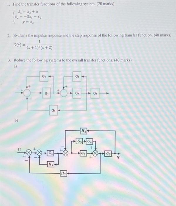 Solved 1. Find the transfer functions of the following | Chegg.com