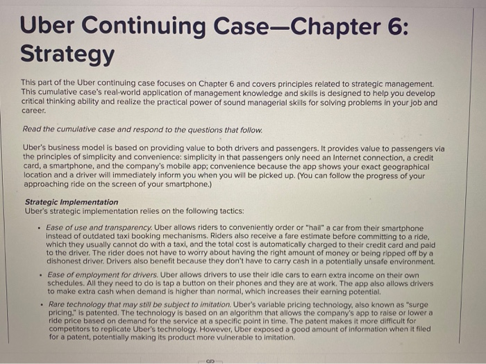 Solved Uber Continuing Case-Chapter 6: Strategy This part of 