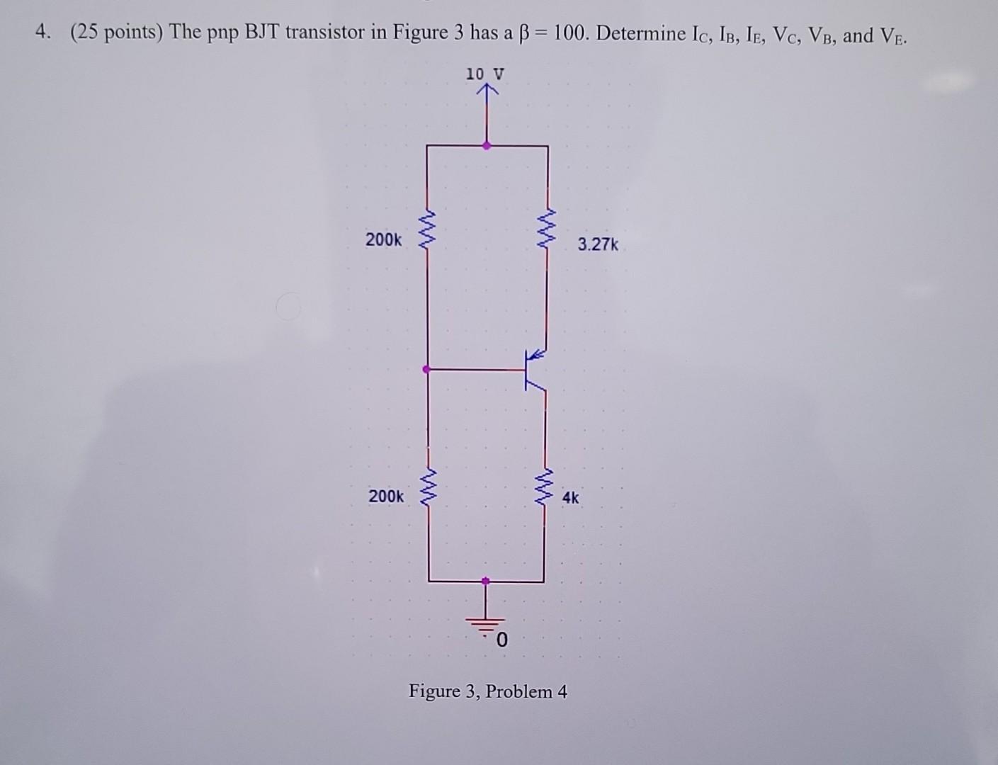 Solved 4. (25 points) The pnp BJT transistor in Figure 3 has | Chegg.com