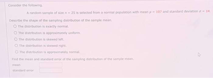 Solved Consider the following A random sample of size n = 25 | Chegg.com