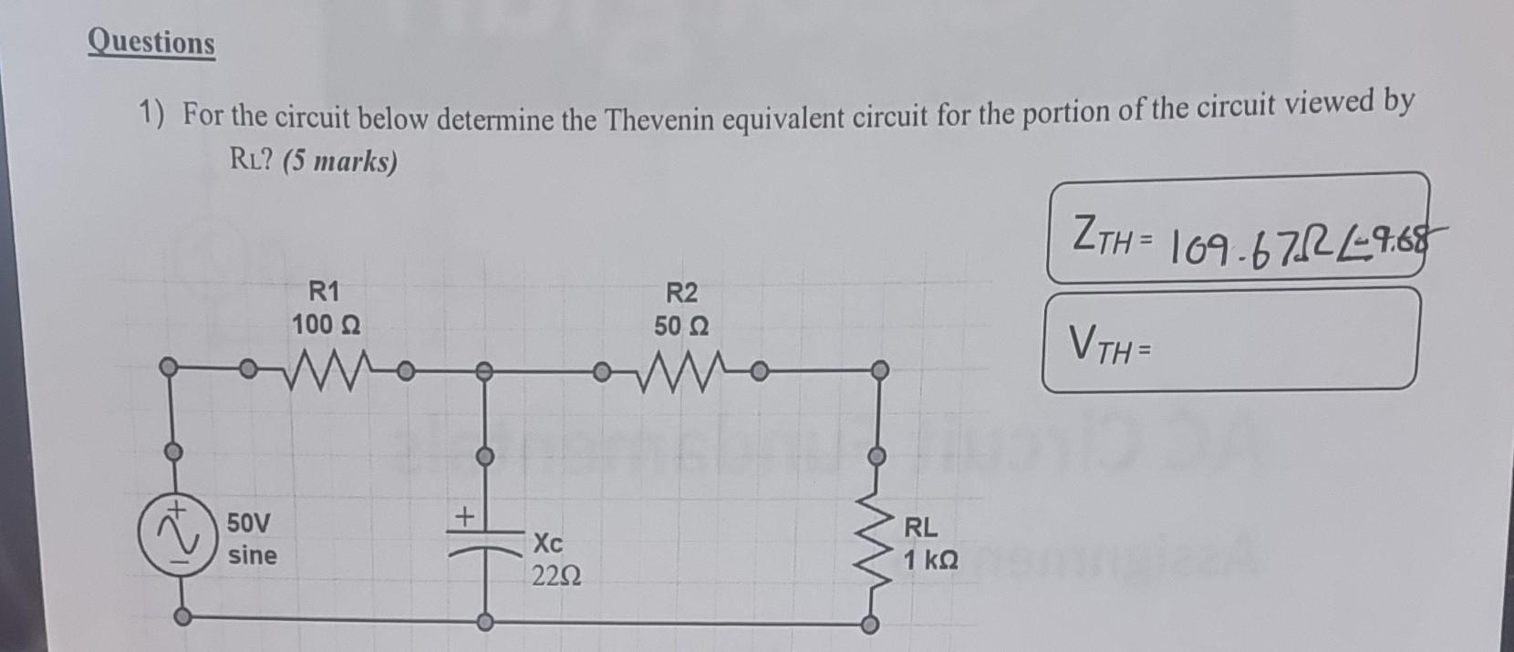 Solved 1) For the circuit below determine the Thevenin | Chegg.com