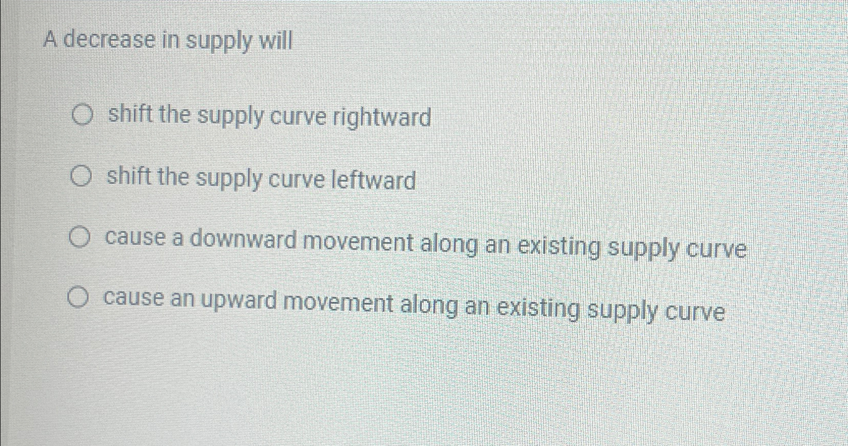 Solved A decrease in supply willshift the supply curve | Chegg.com