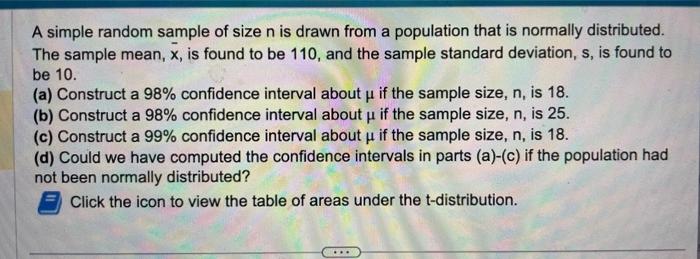 Solved A simple random sample of size n is drawn from a | Chegg.com