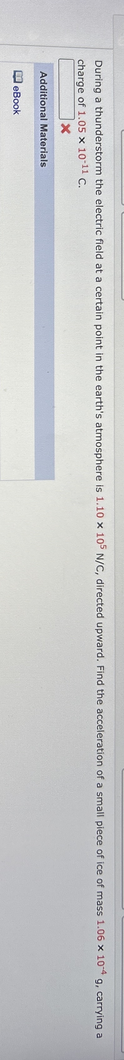 Solved During a thunderstorm the electric field at a certain | Chegg.com