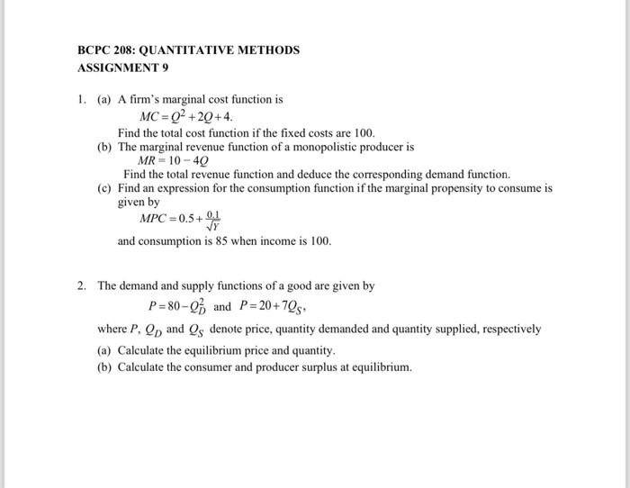 Solved 1. (a) A firm's marginal cost function is MC=Q2+2Q+4 | Chegg.com