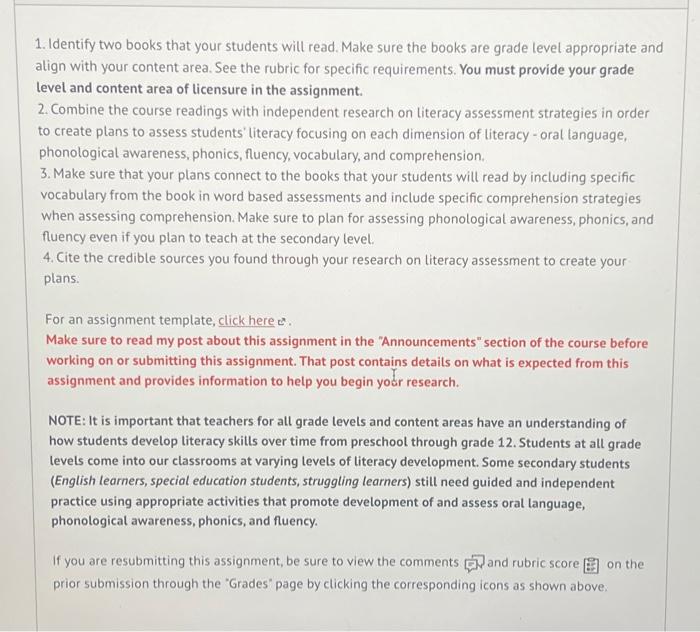 1. Identify two books that your students will read. | Chegg.com