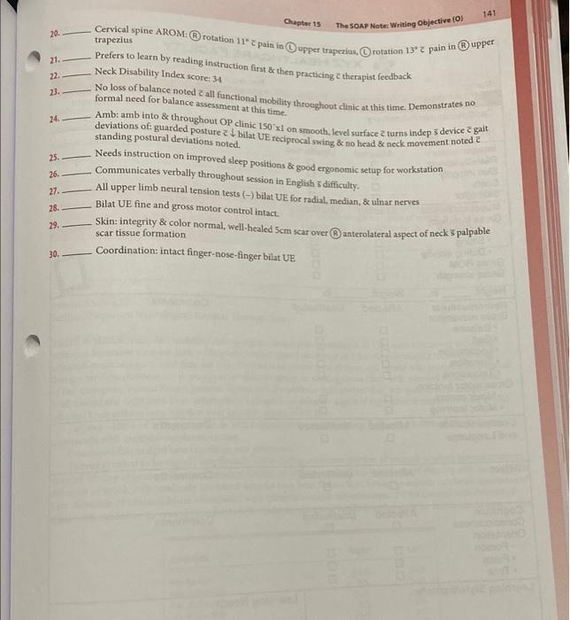 Solved 20. Cervical spine AROM: (B) rotation 11∗c pain in | Chegg.com