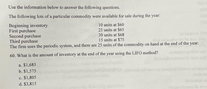 Solved Use the information below to answer the following | Chegg.com