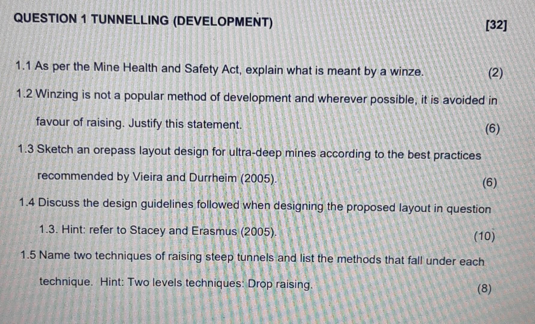 Solved QUESTION 1 TUNNELLING (DEVELOPMENT) [32] 1.1 As per | Chegg.com