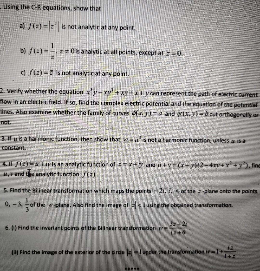 Solved Using The C R Equations Show That A S Z Is Chegg Com