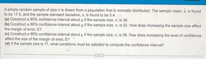 Solved A simple random sample of size n is drawn from a | Chegg.com