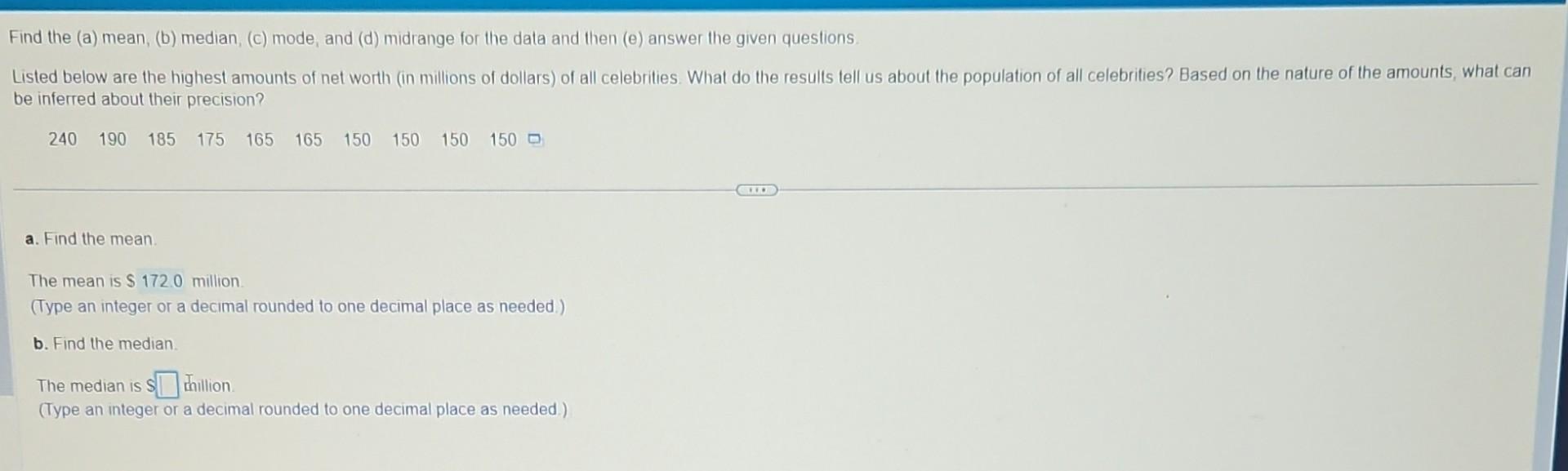 Solved Find The (a) Mean, (b) Median, (c) Mode, And (d) | Chegg.com