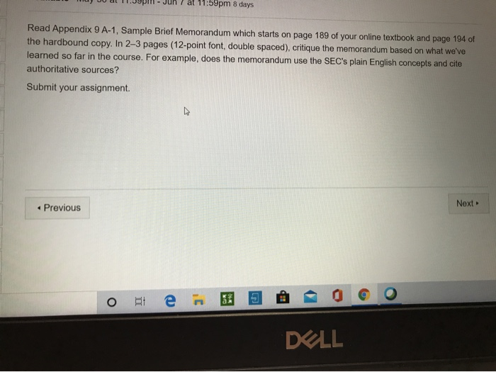 7 At 11 59pm 8 Days Read Appendix 9 A 1 Sample Brief Chegg Com