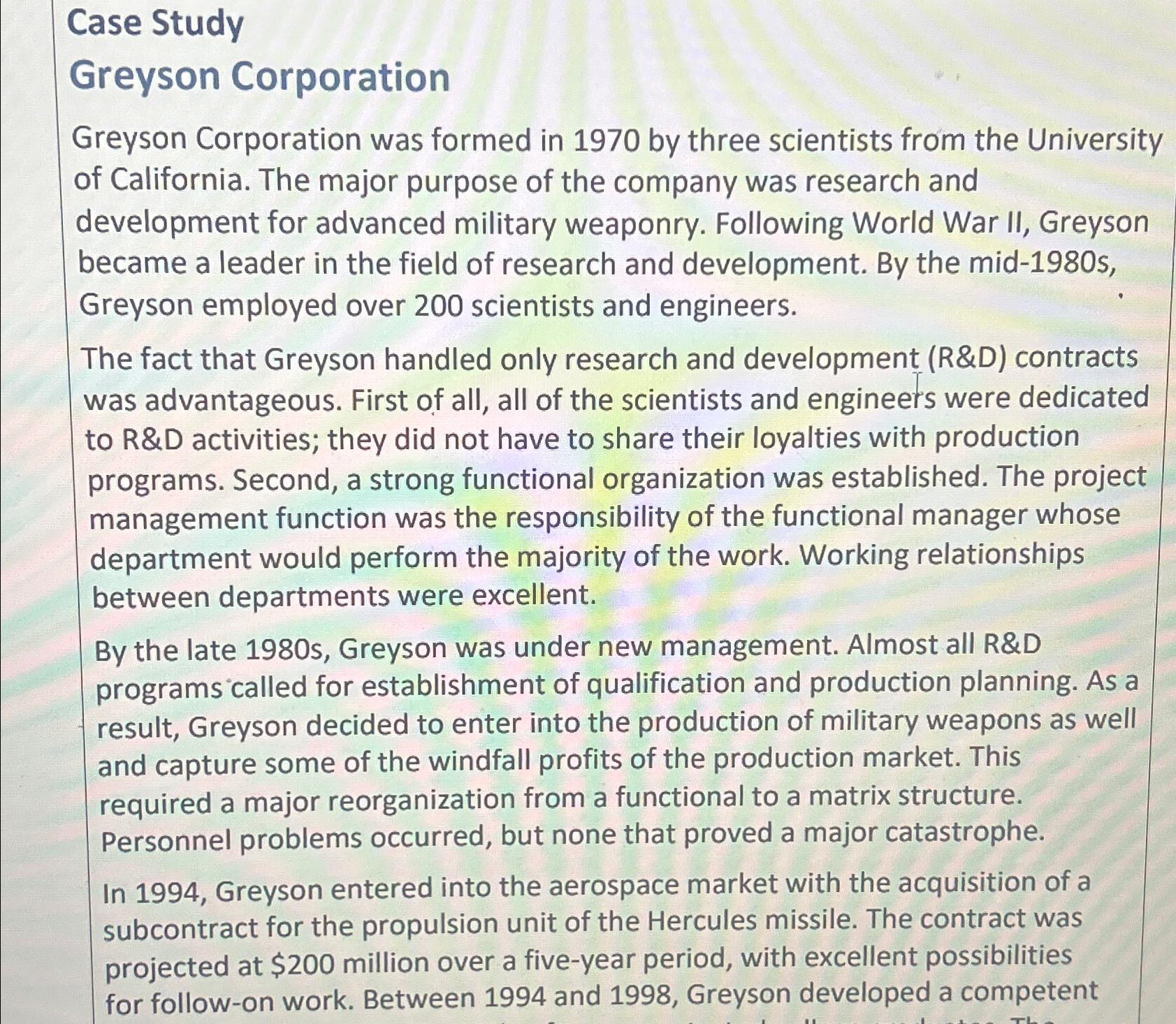 greyson corporation case study solved