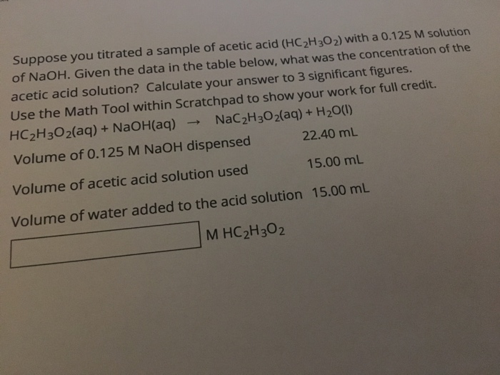 Solved Suppose You Titrated A Sample Of Acetic Acid