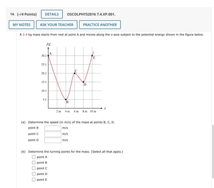 Solved A 2.4 kg mass starts from rest at point A and moves | Chegg.com