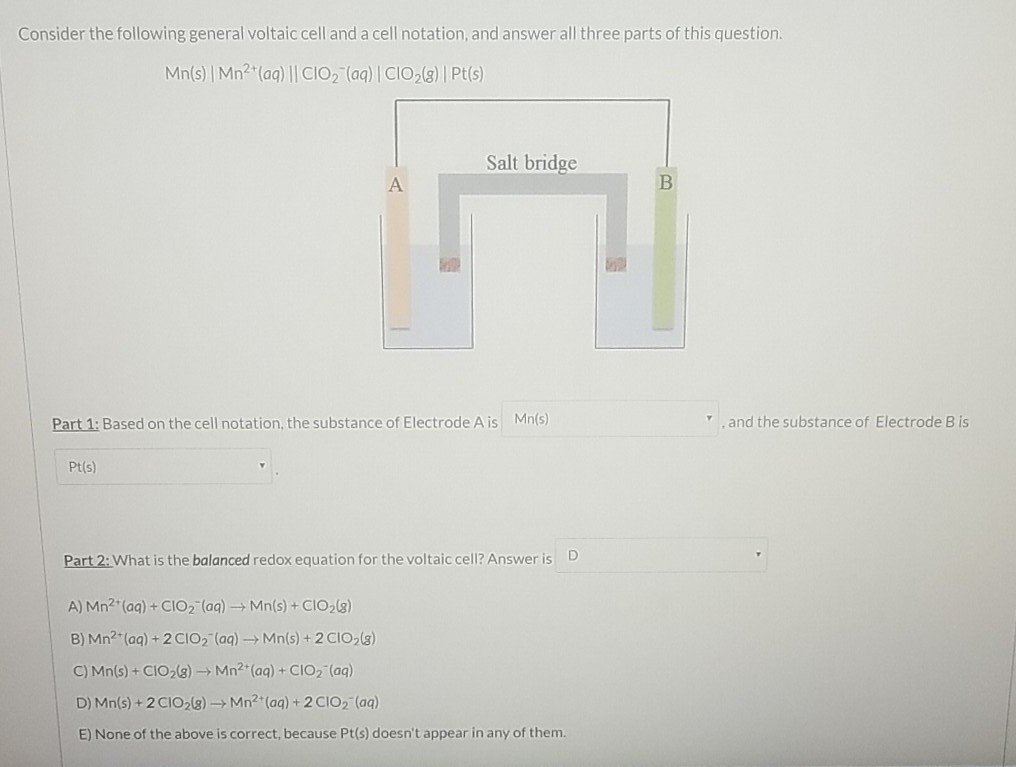 Solved Consider the following general voltaic cell and a | Chegg.com