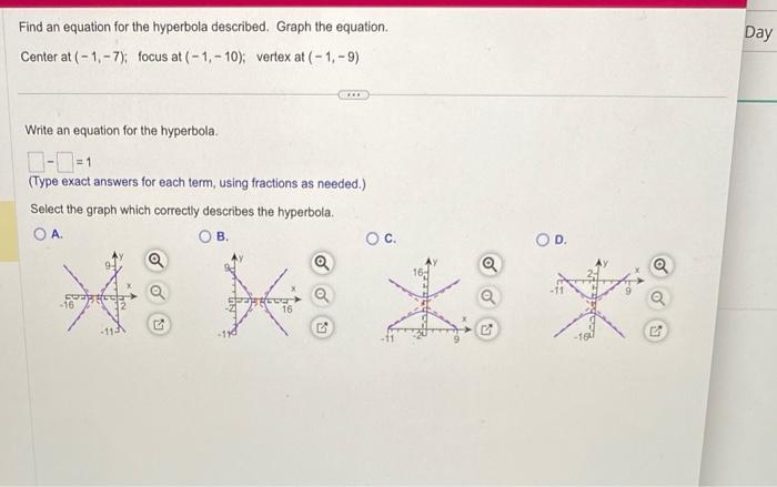 Solved Find an equation for the hyperbola described. Graph | Chegg.com