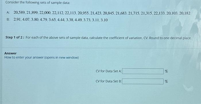 Solved Consider the following sets of sample data: A: | Chegg.com