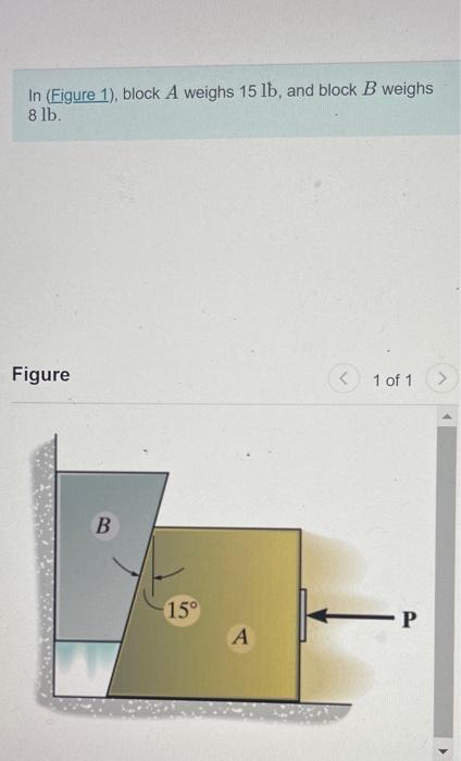 Solved In (Figure 1), Block A Weighs 15lb, And Block B | Chegg.com